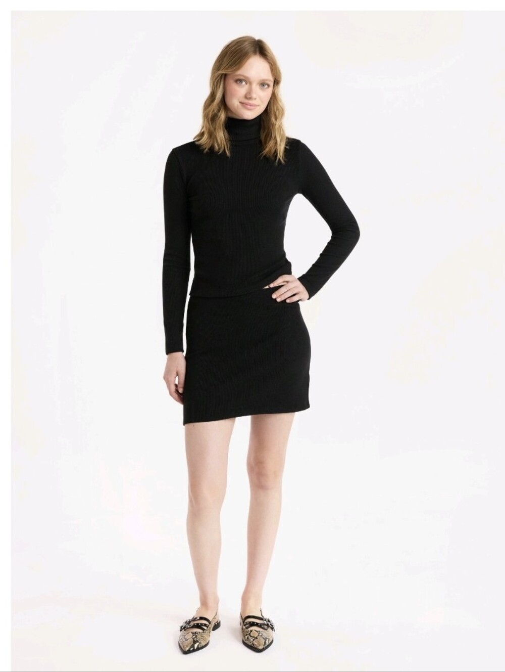 Black Turtleneck Knit Mini Dress